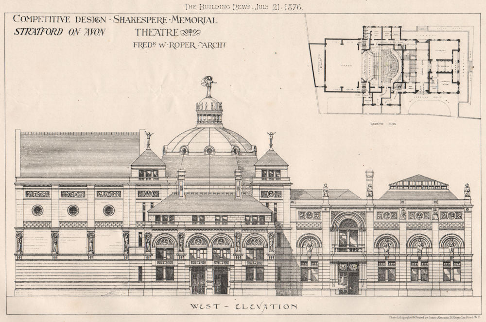 Shakespeare Memorial Theatre, Stratford on Avon Theatre; Fred Roper Archt 1876